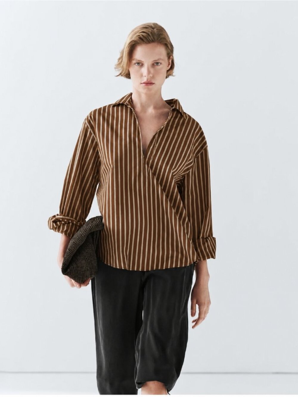Massimo Dutti Brown Striped Linen Tunic 5133/683 Size M EUC